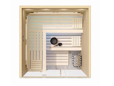 SAUNA KING finnszauna 4-5 főre cirbolyafenyőből, teljes üvegfronttal, 200x200cm