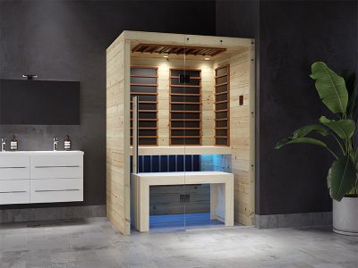 SAUNA KING infraszauna fenyőből Harvia karbonsugárzókkal, teljes üvegfronttal