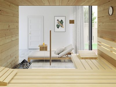 SAUNA KING finnszauna 3-4 főre cirbolyafenyőből, teljes üvegfronttal, 200x160cm