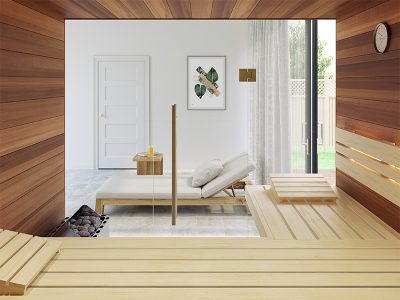SAUNA KING finnszauna 3-4 főre cédrusból, teljes üvegfronttal, 200x160cm