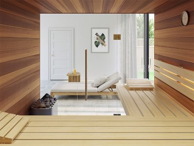 SAUNA KING finnszauna 4-5 főre cédrusból, teljes üvegfronttal, 200x200cm